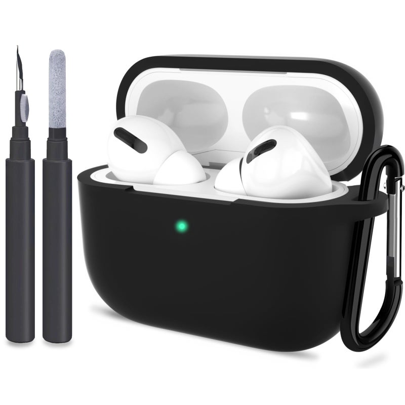 ATUAT for AirPods Pro 1st/2nd Generation Case Cover, Protective Silicone Skin Accessories with Keychain for Women Men for Apple AirPods Pro 2019/2022 Charging Case,Front LED Visible-Black - Image 1